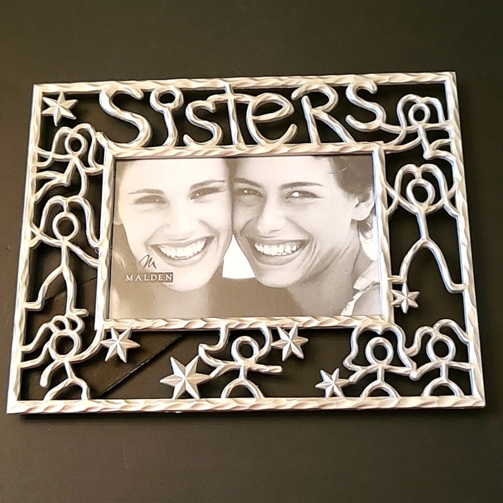 NEW Malden "Sisters" Brushed Silver-tone Photo Frame, Figures, 4" x 6"